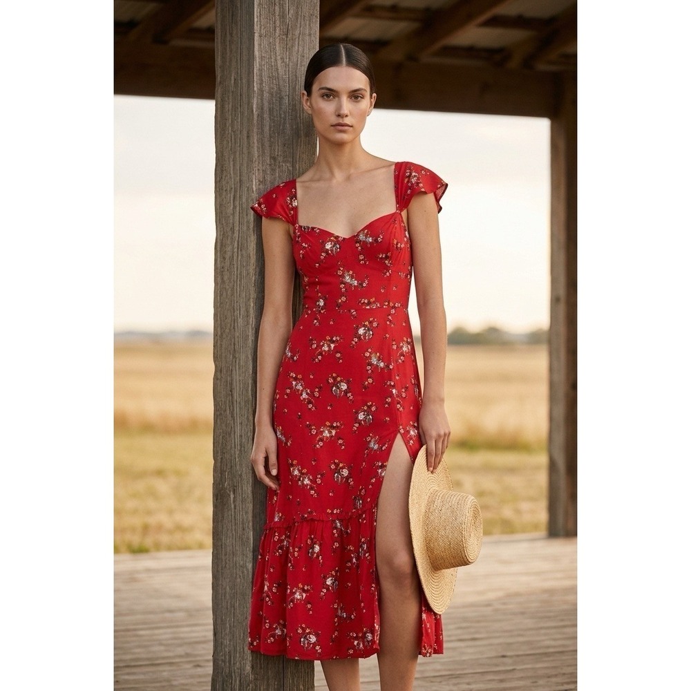 Urban Outfitters Women M Siren Cowgirl Horse Floral Lace Up Back Midi Dress